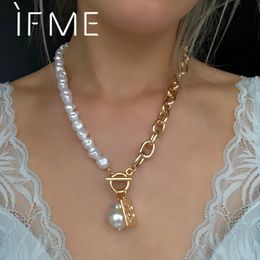 Pendant Necklaces IF ME Vintage Aesthetic Irregular OT Lock Baroque Pearl Long Thick Chain Choker Necklace Pendant for Women Asymmetric Jewellery 230922