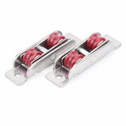 4Pcs Stainless Steel Red Nylon Flat Concave Double Wheel Plastic Steel Slide Doors Window Pulley U-type Ultra-silence Other Door H1688