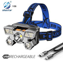 Head lamps Led Five-Head Headlamp Strong Light Super Bright Rechargeable Fishing Headlight Long-Range Head-Mounted Mine Lamp Flashlight HKD230922