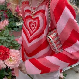 Women's Two Piece Pants Doury Knitting Sweaters 90s Vintage Heart Print Long Sleeve Pullovers Y2K Aesthetic Jumpers Women Autumn Winter Knitwear 230922