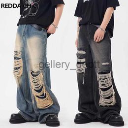 Men's Jeans REDDACHiC Retro Y2k Men Baggy Jeans Big Size Ripped Holes Wide Leg Denim Pants Bleached Casual Loose Trousers Hip-hop Streetwear J230922