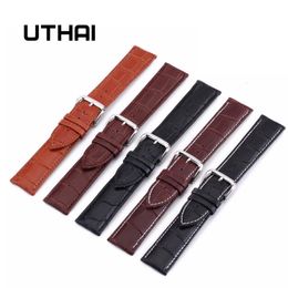 Watch Bands UTHAI Z08 Watch Band Genuine Leather Straps 10-24mm Watch Accessories High Quality Brown Colours Watchbands 230922