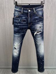 Men Denim Cool Guy Designer Long Jeans Embroidery Pants Holes Trouser Italy Size 44-54 DSQ2 D2China High quality luxury