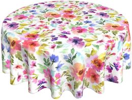 Table Cloth Spring Summer Floral Round Tablecloth 60in Flower Table Clothes Multicolor Rustic Reusable Circle Table Cover for Picnic Party 230921