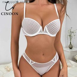 Bras Sets CINOON Sexy Transparent Bra Set Lace Embroidery Underwear Set Push Up Brassiere Ultra-Thin Bralette Female Bra And Panty Set Q230922