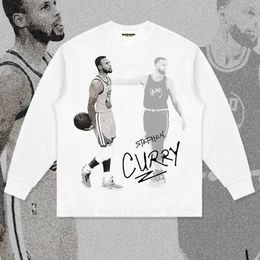 2022 Autumn/winter New Curry Basketball Star Print Long Sleeve T-shirt with Small Neckline Pure Cotton Tideigce