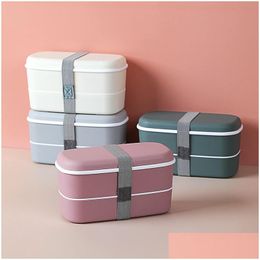 Dinnerware Sets Double Layer Bento Box For Kids Bpa Stackable Lunch Containers 3 Compartment Large Boxes Prep Children School Leak-R Dhtfz