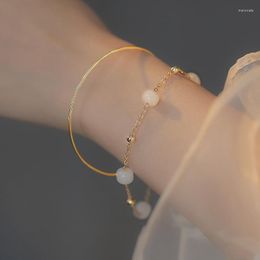 Link Bracelets Gold Colour An Jade Bracelet For Women Girl Double Layer Exquisite Elegant Temperament Blessing Fine Jewellery Gift Drop
