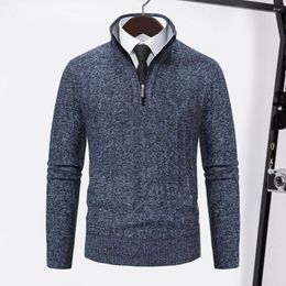 Men's Sweaters Men Solid Color Sweater Stand Collar Zipper Thick Warm Design Long Sleeve Pullover