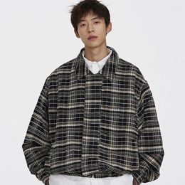 Men's Jackets Autumn Spring Plaid Clothing Jacket Men Streetwear Zipper Up Korean Fashion Coats Turn Down Collar Chaquetas Hombre