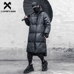 Mens Down Parkas 11 BYBBS DARK Winter Thick Coats Men Techwear Fake Zipper Hooded Padded Long Jacket Streetwear Black Overcoat Outwear 230922