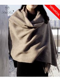 Scarves 100% Wool Scarf Women Thickening Cashmere Winter Scars Shawls Fashion Female Pashmina Scarves Oversized Keep Warm Warps 300g 230921