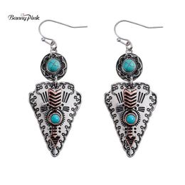 Banny Pink Tribal Turquoises- Stone Dangle Earrings For Women Ethnic Metal Arrow Statement Drop Earrings Vintage Stone263x