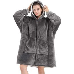 Blankets 2023 Blanket Hoodie Oversized Wearable Blanket Deep Pockets Comfy Sleeves Front Zipper Deluxe Fleece Sweatshirt Blanket HKD230922