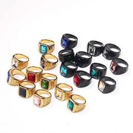 Wedding Rings European and American fashion stainless steel inlaid gemstone trend men women s personalized ring size 7 12 230921