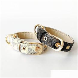 Dog Collars Leashes Classic Plaid Pattern Harness And Leash Set Designer Pu Leather Collar Snake Skin Pet Small Medium Large Dogs Dhqnh