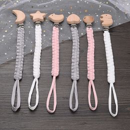 Simple Crochet Cotton Cloth Baby Pacifier Chain Moon Heart Beech Wood Clip For Handmade Baby Nipple Soother Chain Teething Toy