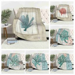 Blanket Knee blanket plaid sofa warm winter bedspread blanket decoration underwater world style warm wool Nordic plants soft and hairy HKD230925