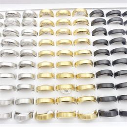 Whole 50PCs Lot Stainless Steel Band Rings For Men Women 6mm Silver Gold Black Plated Fashion Jewelry Party Gift Engagement We2980