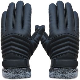 Five Fingers Gloves Autumn Winter Velvet Men Touch Screen Mittens Glove Male Thickening Hiking riding Outdoor Nonslip Leather 231012