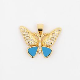 Chains Hawaii Style Dainty Women Fashion Customise Pave Cubic Zirconia Blue Turquoise Butterfly Pendant Necklace