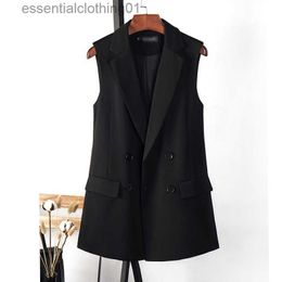 Women's Vests #5113 Black Outerwear Vest Coat Women With Belt Office Waistcoat Female Sleeveless Jacket Double Breasted Woman Vest Outerwear L230922