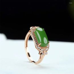 Cluster Rings Selling Natural Hand-carved Jade Silve Inlaid Adjustable Jasper Square Ring Fashion Jewelry Men Women Luck Gifts