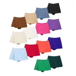 Women's Shorts 2023 Spring Women Fashion Asymmetrical Skirts High Waist Back Pockets Side Zipper Vintage Female Green Short Skort