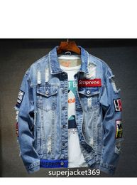 Retalhos desgastados rock vintage preto azul denim jaqueta masculina punk sudadera buraco streetwear hip hop ruched lavado