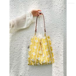 Evening Bags Women Hand 2023 Fashionable Yellow Embroidery Tote Bag Daily Lightweight Casual Simple Sweet Shoulder For