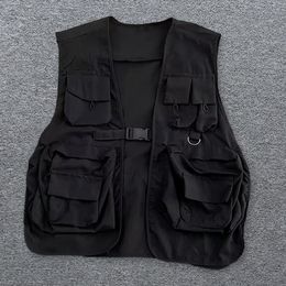 Men's Vests Unisex Vest Hip Hop Style Streetwear Individual Sleeveless Loose Buckle Clre Women Men Cargo Waistcoat 230921