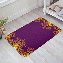 Carpets Yellow Purple Flower Retro Kitchen Floor Mat Living Room Decor Carpet Home Hallway Entrance Doormat Balcony Door Anti Slip Rug