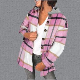 Women's Jackets Womens Plaid Shacket Jacket Long Sleeve Button Down Fleece Hooded Rain Coats For Women