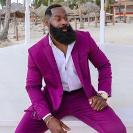 Men's Suits Fushcia Designer Suit Notched Lapel Blazers Wedding Male Tuxedos Slim Fit Beach Groom Wear 2 Pieces Set Jackets And Pants