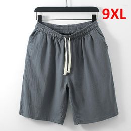 Men's Shorts Summer Linen Men Fashion Casual Short Pants Big Size 9XL Solid Colour Elastic Waist Bottoms Male
