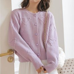 Women's Knits Tee heart Knitted Cardigan Single Breasted ONeck Long Sleeve one size cardigan Autumn Sweet Sweater Korean Outwear Coat 230921