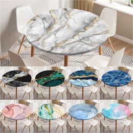 Table Cloth Marble Round Tablecloth Elastic Table Cover Waterproof Abstract Dining Table Decoration Accessorie Anti Sewage for Indoor Outdoo 230921
