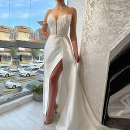 Party Dresses V-Neck Prom Dress Feather Sleeveless High Split For Women Sweep Train Floor Length Off The Shoulder Gowns