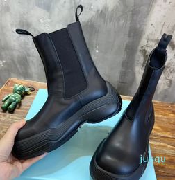 Boots Design Temperament Easy to Wear Comfortable Shoes Luxury Black Paired with Leather Boots Fabric Calfskin Inner