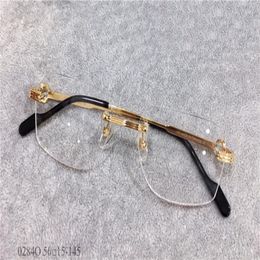 fashion design 18k frame 0284O gold-plated ultra-light square rimless optical glasses men business style eyewear top quality1872