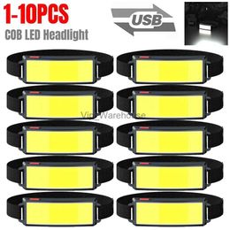 Head lamps 1-10Pcs Portable COB LED Headlamp with Built-in Battery Flashlight USB Rechargeable Head Lamp Outdoor Headlight Camping Torch HKD230922