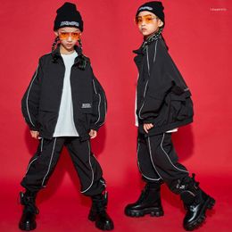 Stage Wear Hip Hop Dance Costumes Jazz Outfit Long Sleeve Jacket Girls Black Tops Pants Boys Street Clothing BL5456