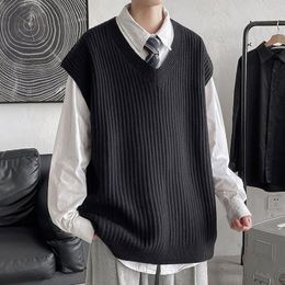 Men's Sweaters V-neck Sweater Vest All-match Simple Colleges Solid Sleeveless Male Tops Oversize Korean Style Knitted M-5xl