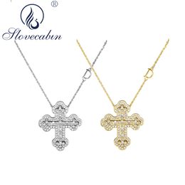 Pendant Necklaces Slovecabin Original 925 Sterling Silver Korean Double Cross Move D Letter Chain Belle Epoque Zircon Women Fine Jewellery Gift 230922