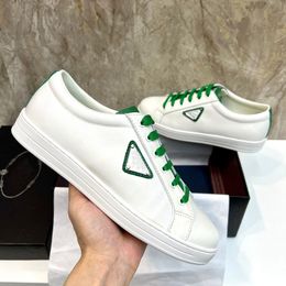 Luxury 23SS White Leather Calfskin Brushed Sneakers Shoes High Quality Brands Comfort Outdoor Triangle Trainers Men's Casual Walking EU38-46 BOX