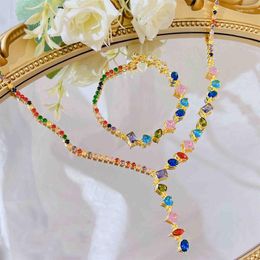 Chains Luxury Vintage Art Candy Color Geometric Cubic Zirconia Women's Necklace Y2K Jewelry Music Festival Tea Party Gifts