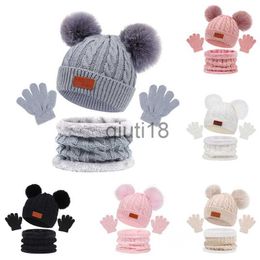 Beanie/Skull Caps 3PCS Baby Hat with Scarf Winter Knitted Cotton Toddler Cap for Kids Boy Girl Infant Hairball Bonnet Scarf Set Warm Accessories x0922