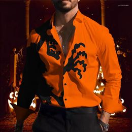 Men's Casual Shirts 2024 Halloween For Men Fashion Skull Shirt Pumpkin Vintage Button Top Soft Comfortable Blouses Luxury Clothes