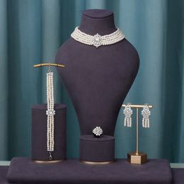 Wedding Jewelry Sets Korean Style Five Multilayer Pearl Choker Necklaces for Women Crystal Zircon Flowers Weddings Bride 230922
