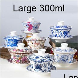 Teaware Sets Large 300Ml Bone China Gaiwan Ceramic Teapot Cup With Saucer Hand Painted Tea Bowl Tureens Chinese Kung Fu Ceremony Set Dhv8N